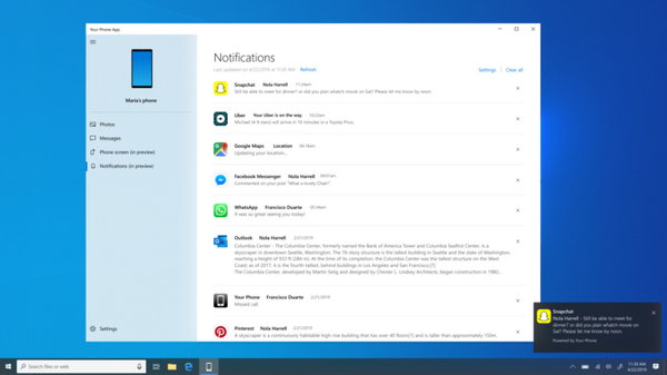 Приложение «Ваш телефон» в Windows 10 получит новые функции